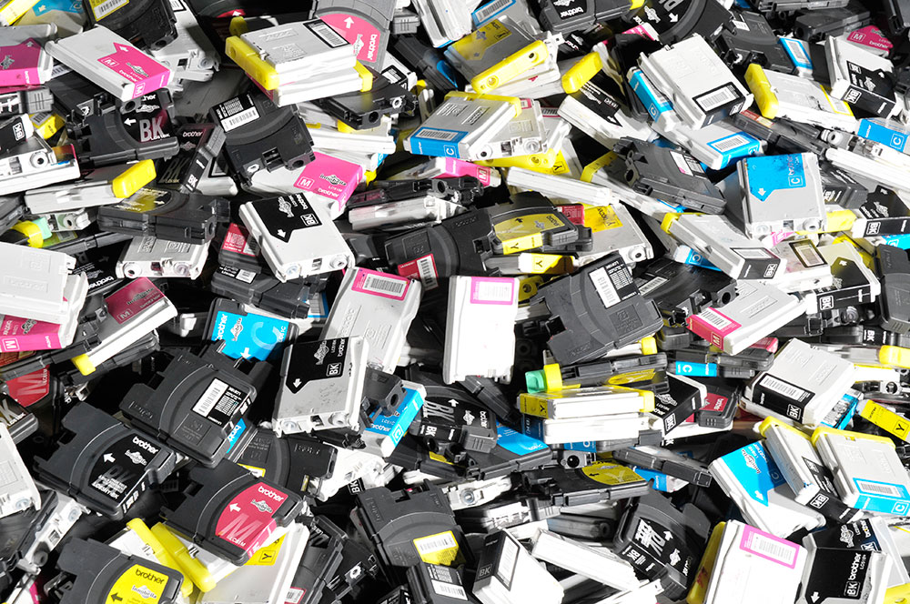 Pile of old printer ink cartridges