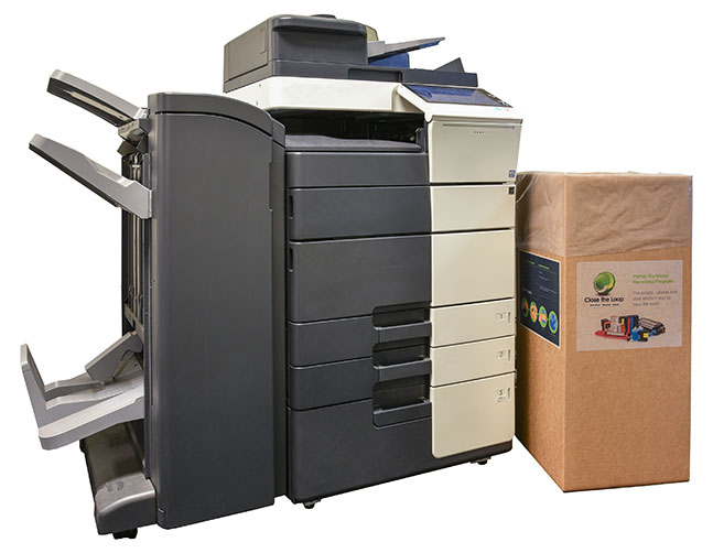 An ink/toner recycling box near a printer